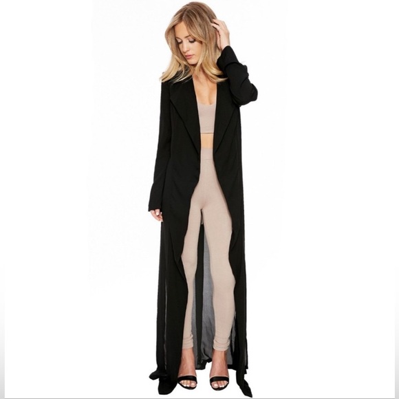 Naked Wardrobe Black Sheer Duster Trench Maxi Jacket in Small NWT - Picture 3 of 12